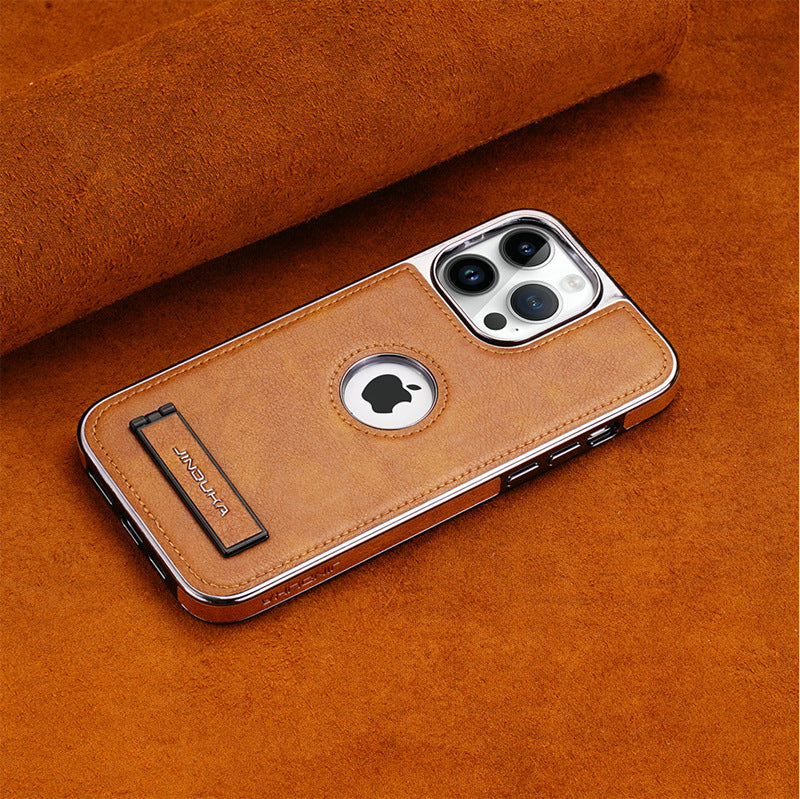 Genuine Leather Phone Hidden Stand Case, Anti-Drop Protection