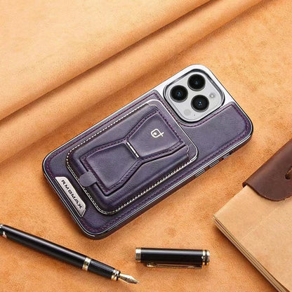 Leather Phone Case with Magnetic Back Card Holder and Stand