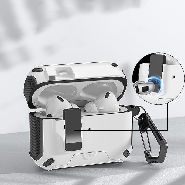 Auto Locking Earphone Case with Phone Stand Support and Quick Release Lid