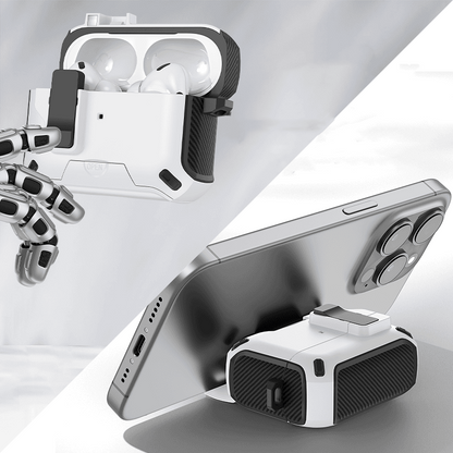 Auto Locking Earphone Case with Phone Stand Support and Quick Release Lid