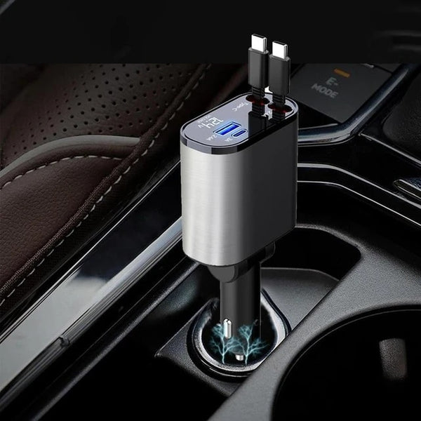 Car Multi-functional Charger：4-in-1 Retractable Charging Cable