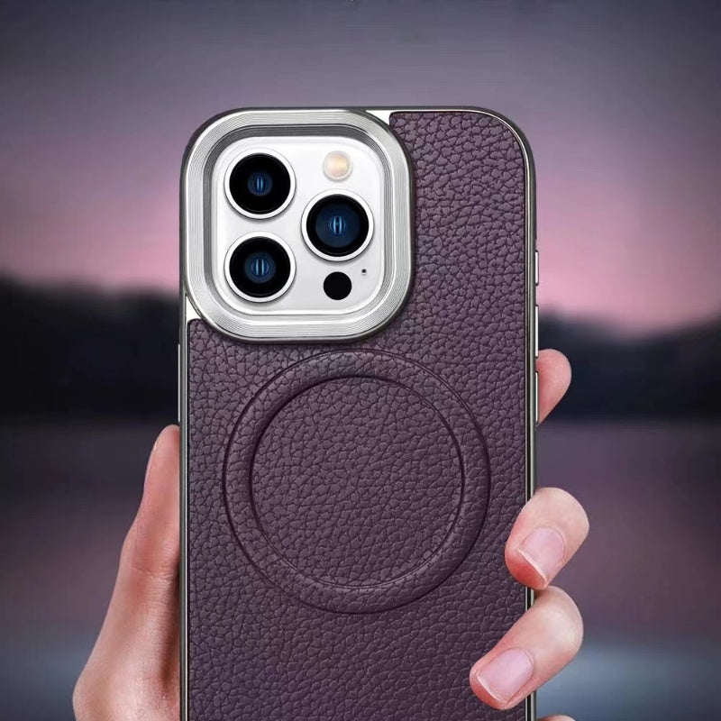 Genuine Leather Phone Case： with Wireless Charging and Strong Magnetic Design