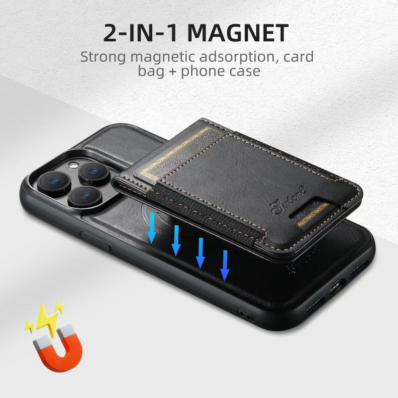 Genuine Leather Card Holder Phone Case: Magnetic Stand, Wireless Charging (MagSafe Compatible)