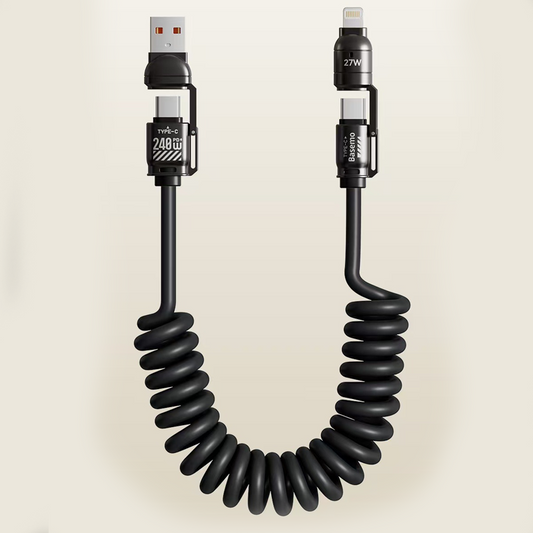 TrustCore 4-in-1 Spring Cable – 240W Ultra-Fast Charging, CarPlay Ready