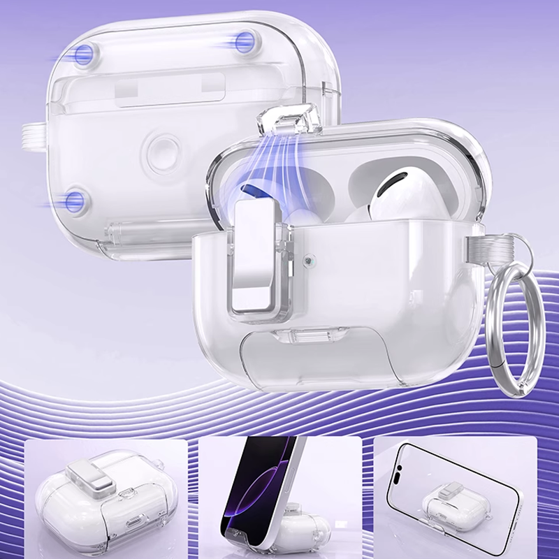 CrystalSnap Clear Magnetic AirPods Case – Wireless Charging & Built-in Stand