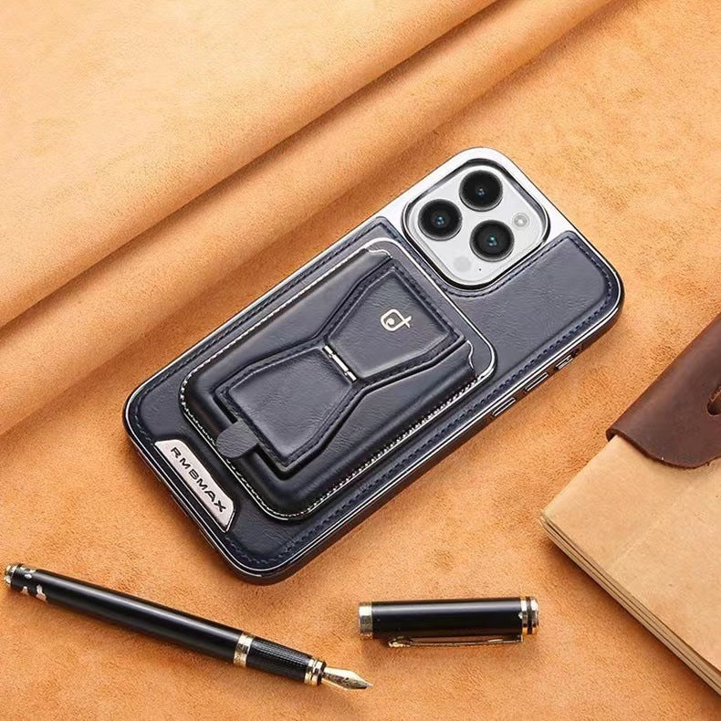 Leather Phone Case with Magnetic Back Card Holder and Stand